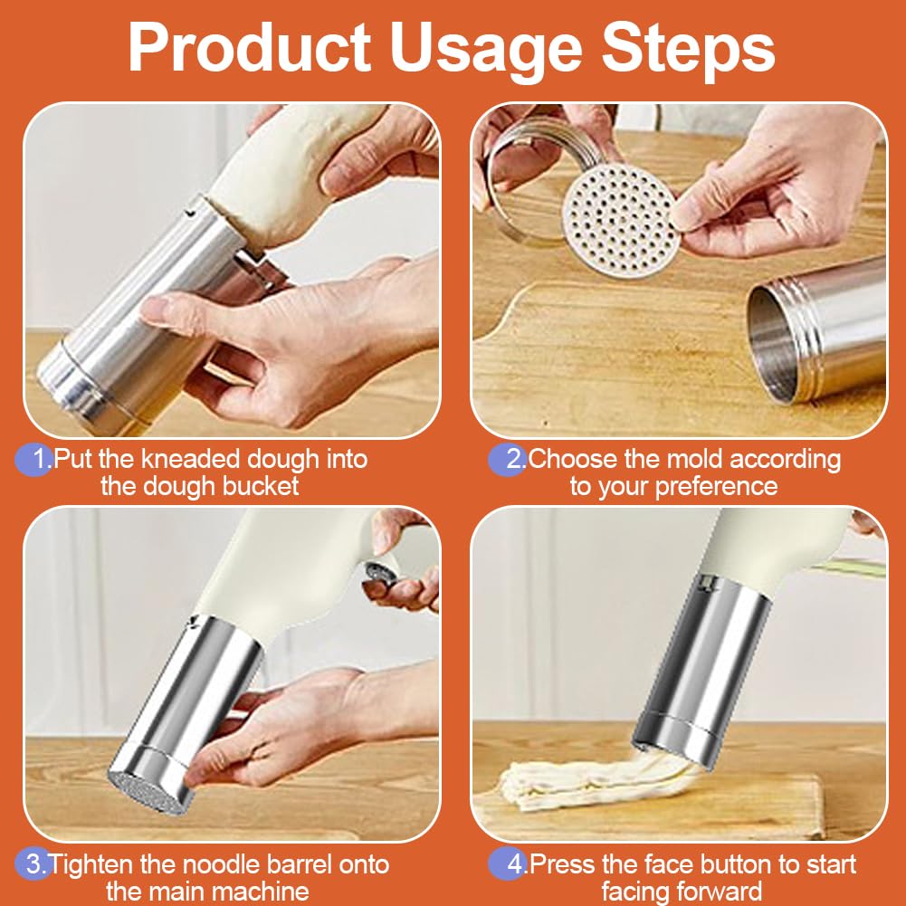 Elektrische Nudelmaschine, Wiederaufladbare Pasta Maker mit 5 Pressformen, Automatische Handheld Noodle Maker