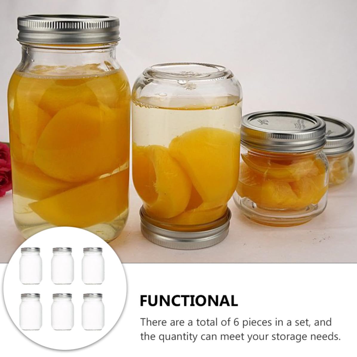 HEALLILY Juego de 6 Frascos de Vidrio de 500ml Tapa Hermética, Recipientes Redondos para Almacenamiento de Alimentos y Conservación en Cocina