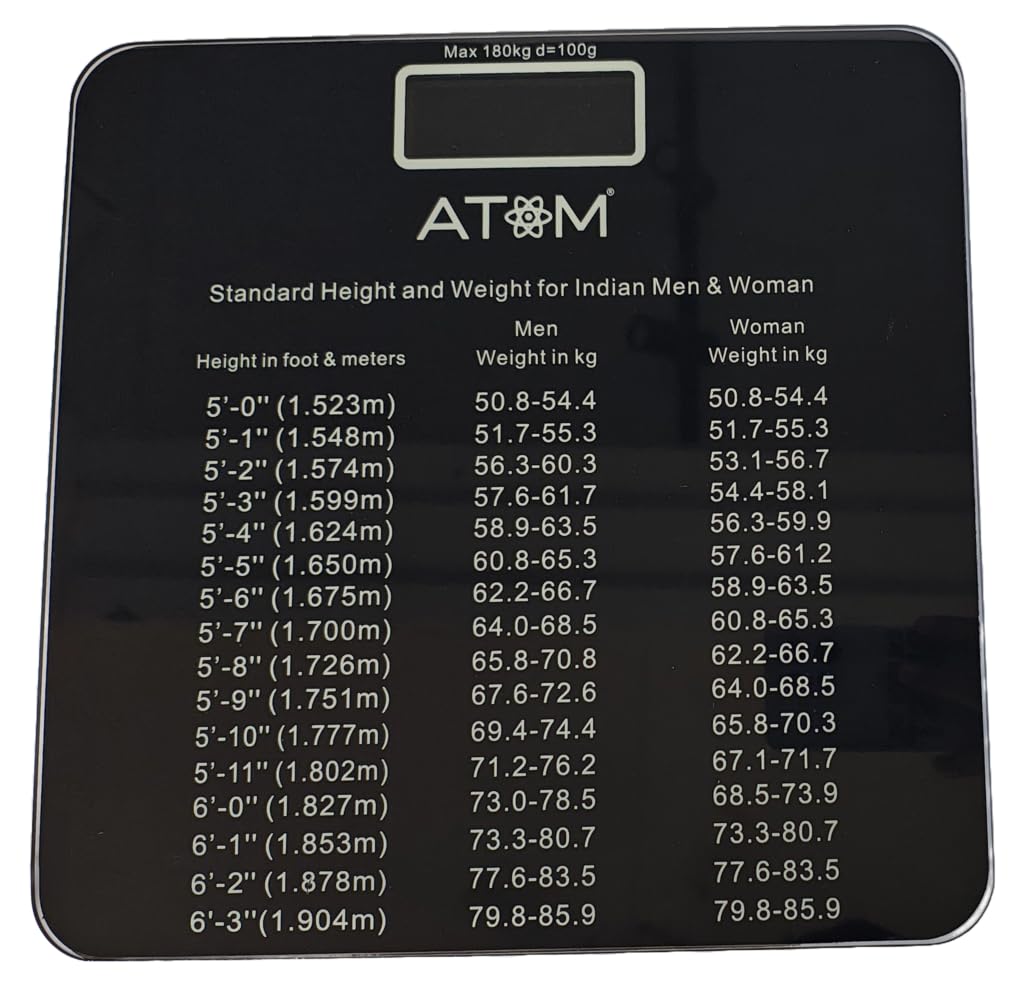 ATOM Digital Personal Body Weighing Scale | 6mm Thick Tempered Glass & Large LCD Display | Up to 180kg Capacity | Auto Calibration & High Precision Sensors-image-4