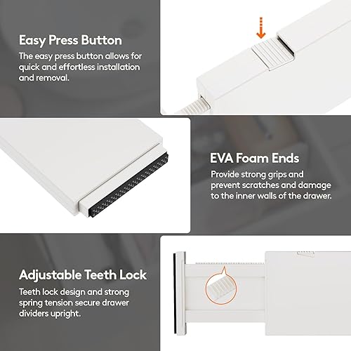 Miniatura 5 de Lifewit Paquete de 5 separadores de cajones de 4 pulgadas de alto, 11-17 pulgadas ajustables para cajones, separadores de aparadores expandibles en