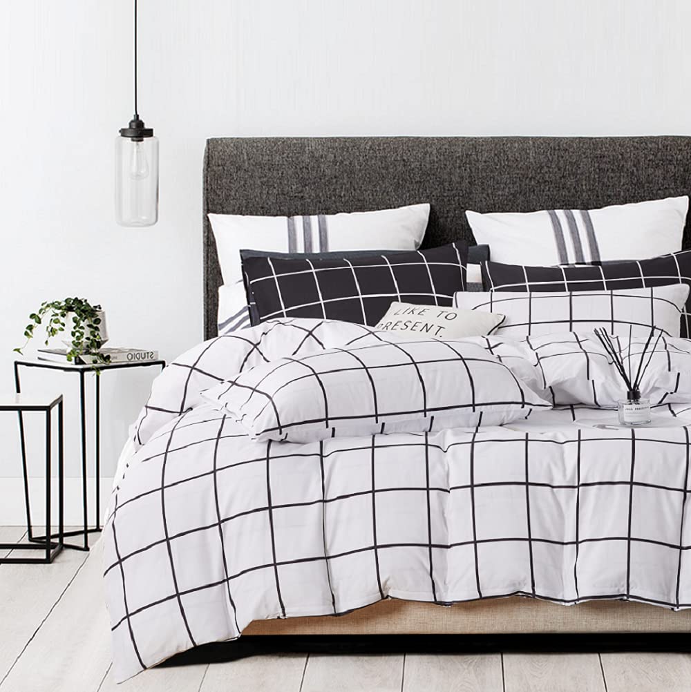 Duvet Cover Set for Bed 135/150 cm White Black Breathable Soft Modern Duvet Cover Set 240 x 220 cm and Pillowcases (50 x 75 cm)