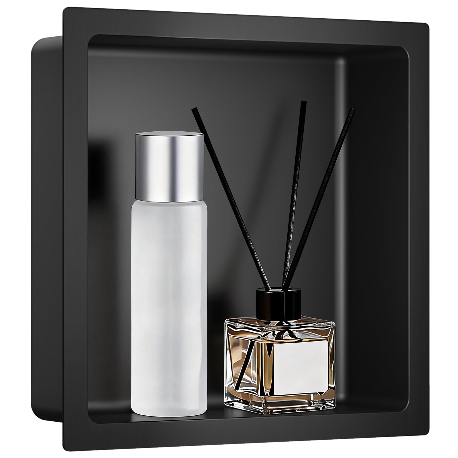 VELPAX Stainless Steel Shower Niche, Recessed Wall Shelf for Bathroom Storage, Waterproof & Rustproof, Modern Design with Rounded Corners, 33x33x10 cm (Black)