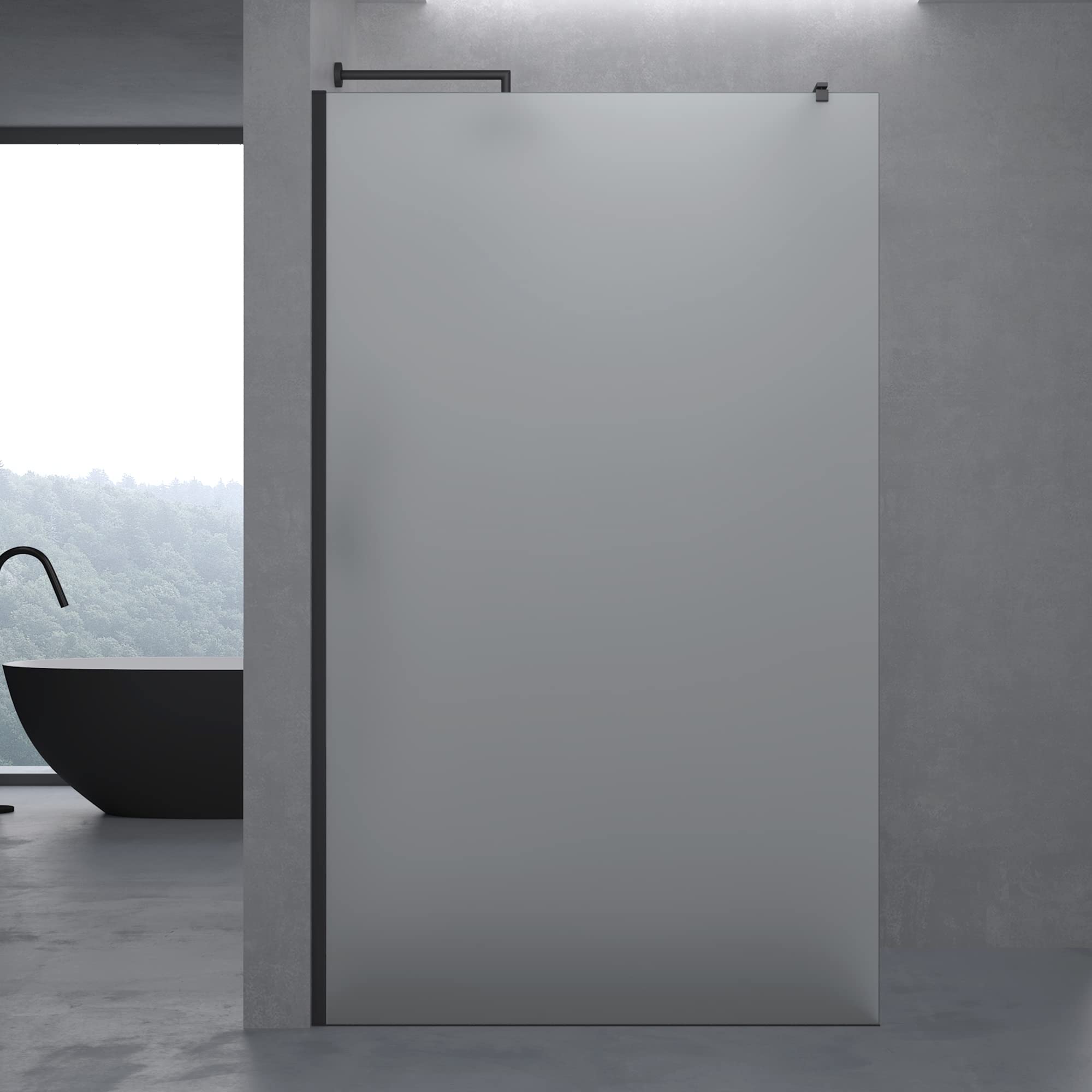 doporro Walk-In Duschwand 100x200cm Duschabtrennung 8mm ESG-Sicherheitsglas | Vollsatiniert Dusche mit Nanobeschichtung | rechteckiger Stabilisator aus Edelstahl | Aluminiumrahmen in Schwarz | Bremen01VS