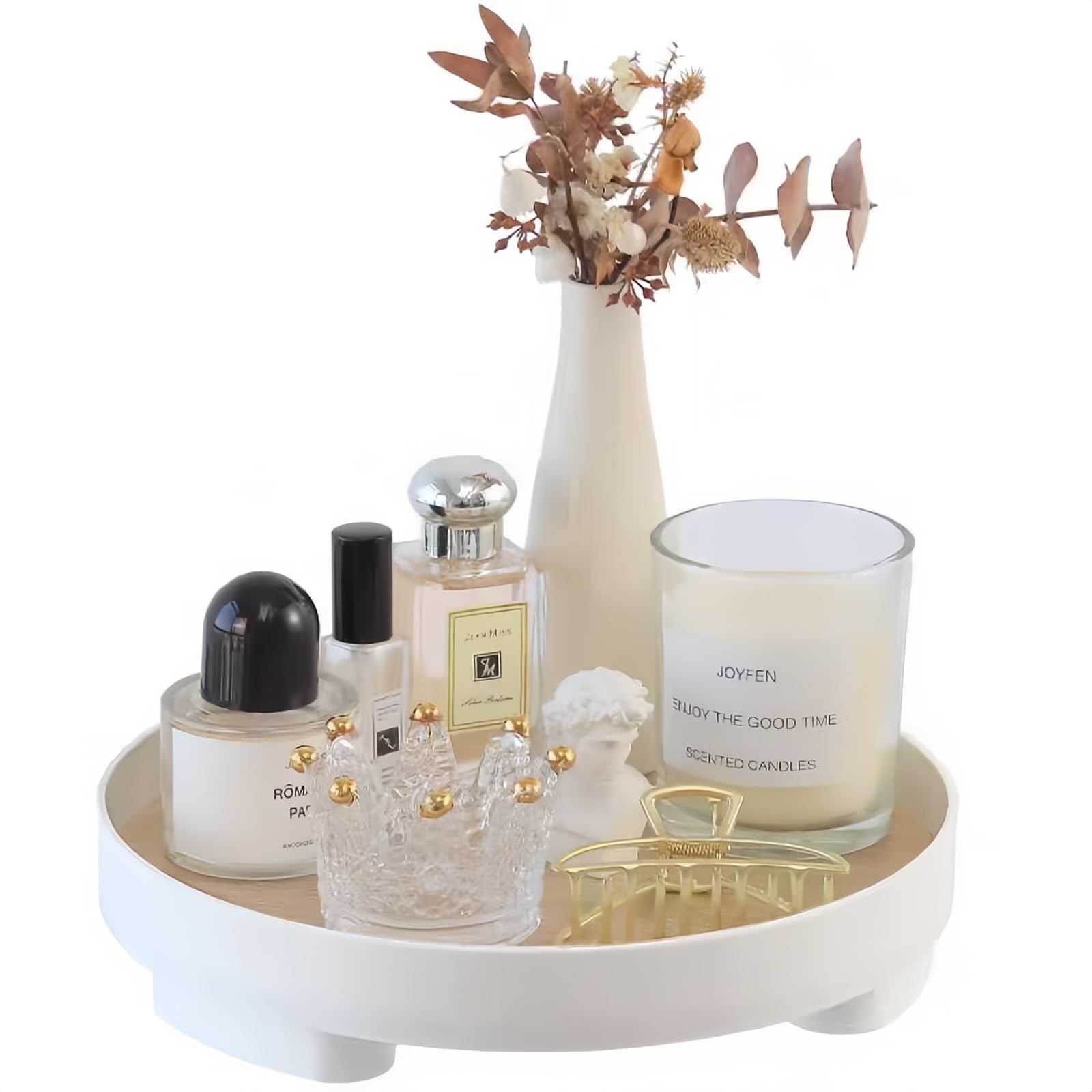 BRAWCLOUDS Round Decorative Tray for Coffee Table, Lazy Susan for Table Top Bathroom Decor, Desk Organizer for Perfume, Candles, Keys, Jewelry Home Decor Trays (Round)