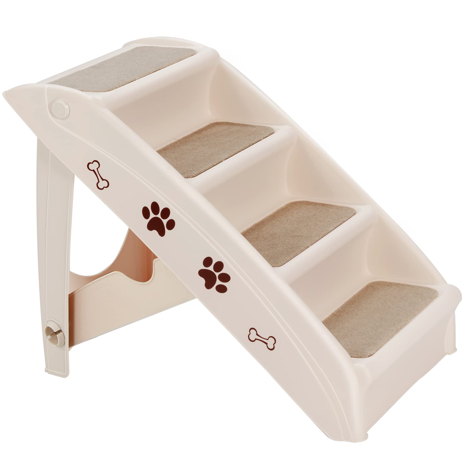 GOPLUS Escalera Plegable para Mascotas con 4 Peldaños, Escalera para Perros de Plástico, Rampa para Mascotas Portátil con Superficie Antideslizante, para Cama Sofá Coche, Carga Máxima 60KG, Beige