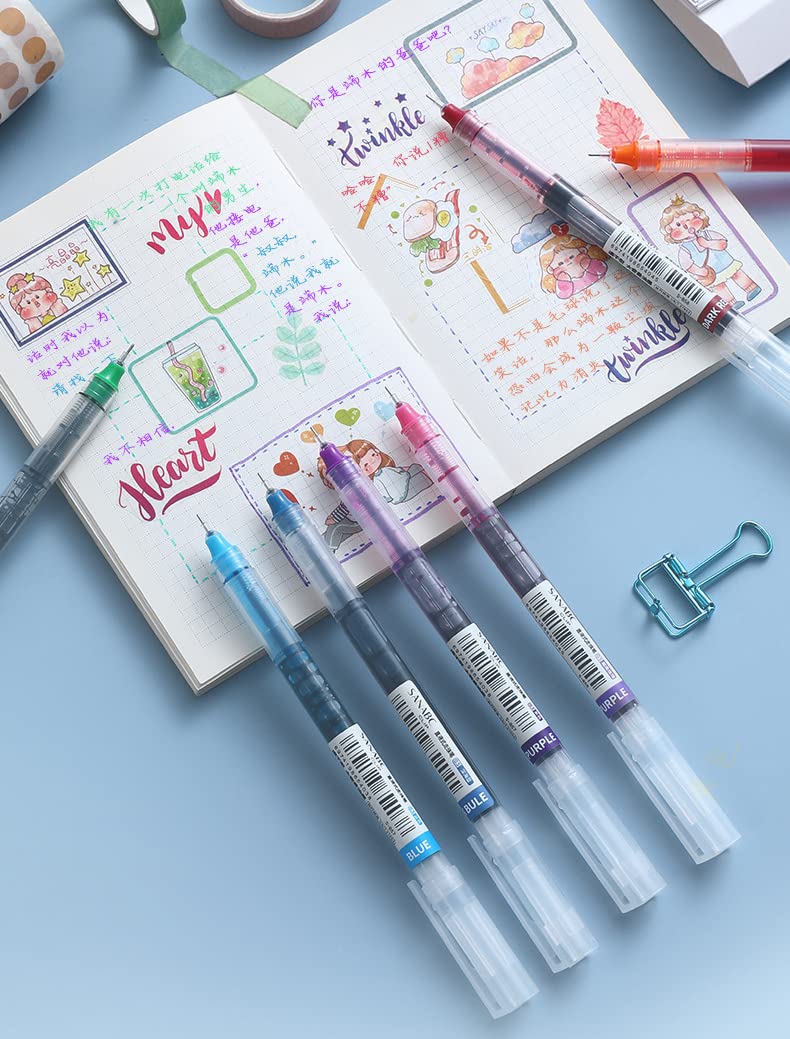 12 bolígrafos de tinta líquida, punta de aguja de 0,5 mm, tinta de secado rápido, bolígrafos rodantes, 12 colores