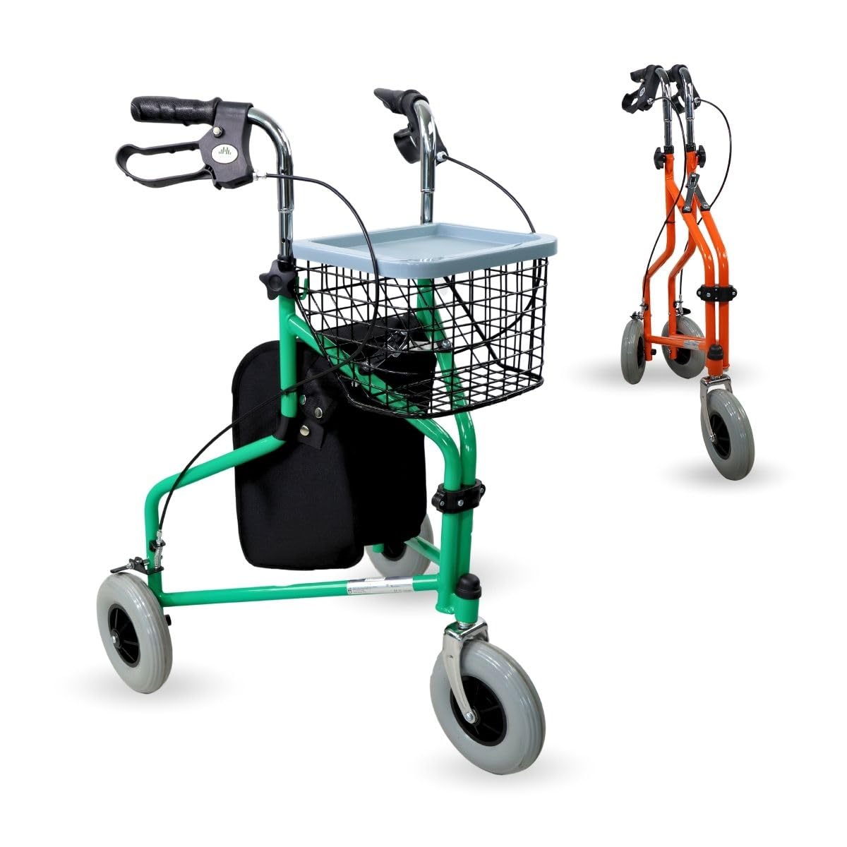 Mobiclinic®, Rollator mit 3 Rädern, Faltbar, Höhenverstellbare, mit Korb, Tasche und Handbremsen, Leicht, Gehhilfe für Senioren, Grün, Caleta