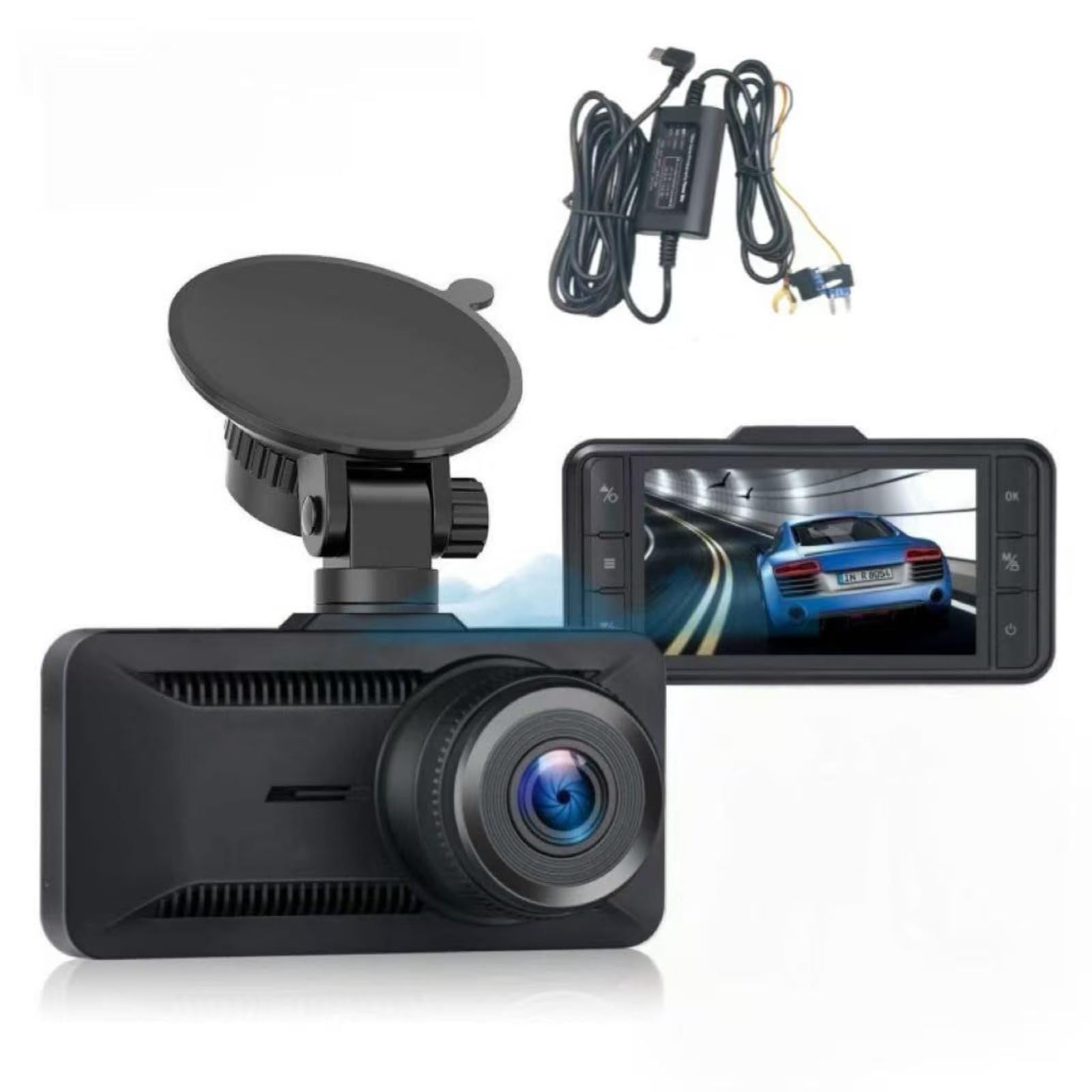 Dashcam 4K Pro – Enregistrement Ultra HD avec Caméras Avant/Arrière, Vision Nocturne et Surveillance 24h/24, Clear Footage Day and Night (Câble abaisseur 1080P+ACC)
