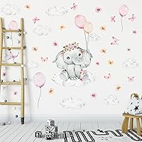 Vista 6 de Lindas calcomanías de pared de elefante rosa, calcomanías de pared de elefante rosa acuarela, calcomanía de pared de globo de acuarela, calcomanía