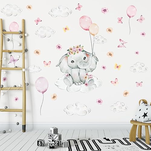 Miniatura 6 de Lindas calcomanías de pared de elefante rosa, calcomanías de pared de elefante rosa acuarela, calcomanía de pared de globo rosa acuarela, calcomanía