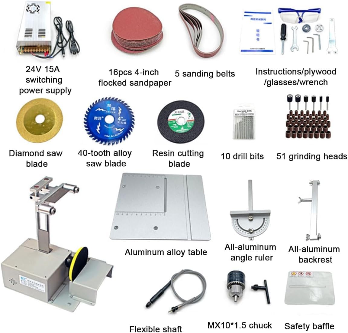 360W Multi-function Belt Sander, Mini Table Saw Cutting Machine,Speed Adjustable Polishing Sanding Knife Sharpener, for Wood Plastic Acrylic, DIY Handmade