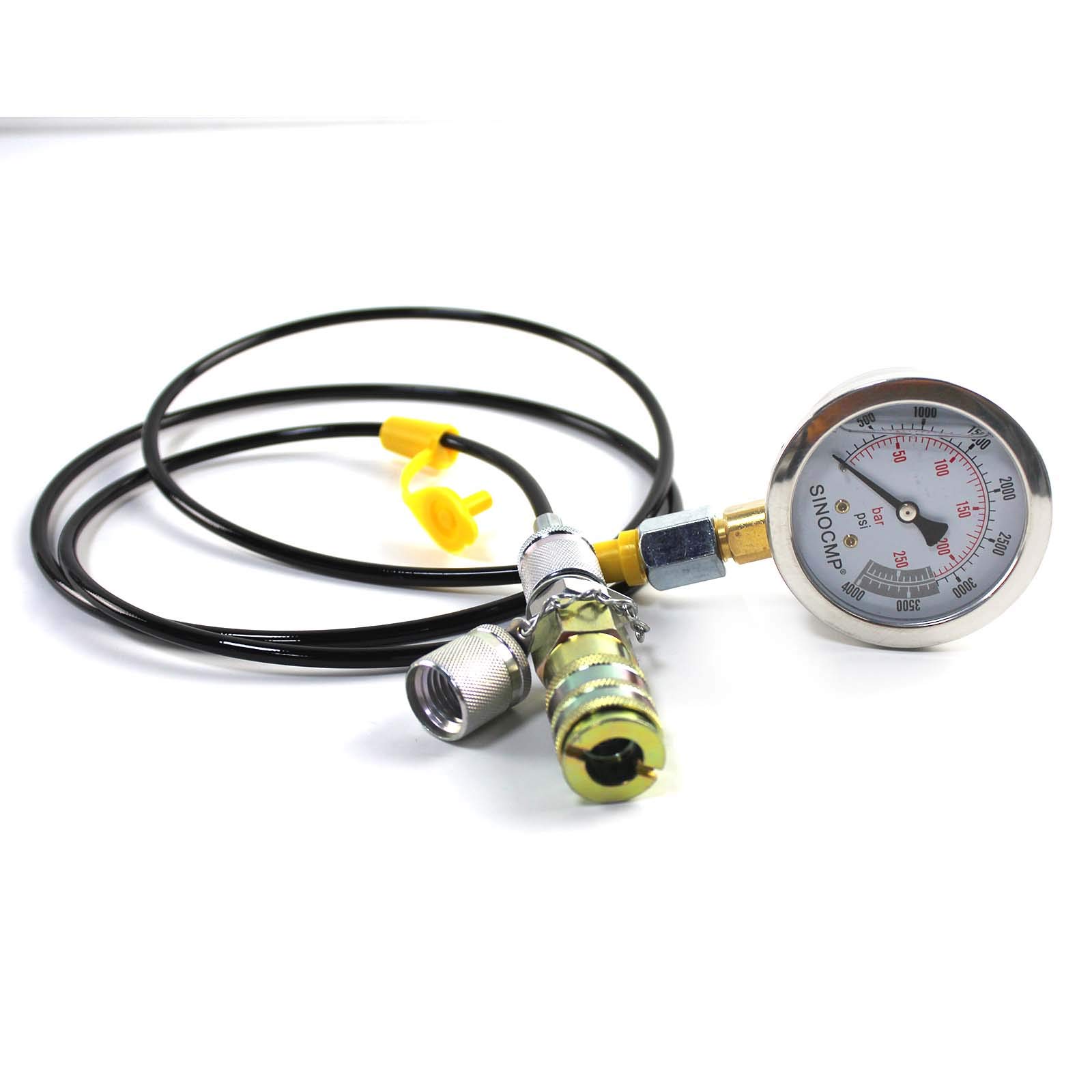 Kit di prova della pressione idraulica 25 MPA/250 BAR/4000 PSI Kit di accoppiamento di prova per escavatore Komatsu Kit di manometri per macchine edili con 1 manometro, 1 tubo di prova e 2 raccordi