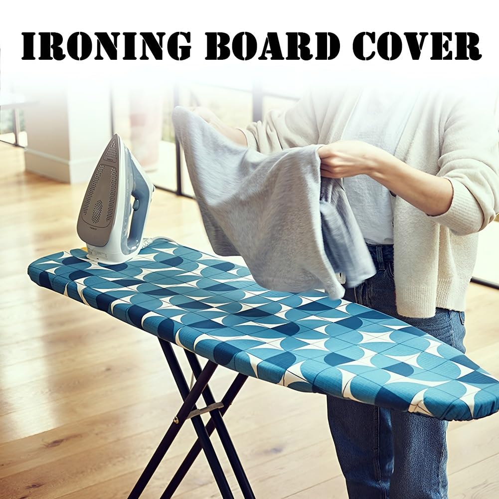 Funda para Tabla de Planchar de 135 x 45 x 3 cm 3 Capas: Algodón, Malla de Fibra, Capa Inferior Impermeable Ajustable con Cordón(Bleu,53.1 L x 17.7 in W (135 x 45 cm))