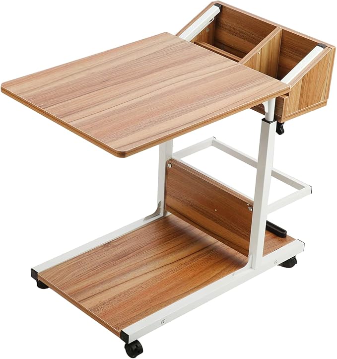 Amazon｜uyoyous ローリングサイドテーブル 高さ調節可能 Cテーブル キャスター付き 収納棚 モバイルカウチ スナックテーブル