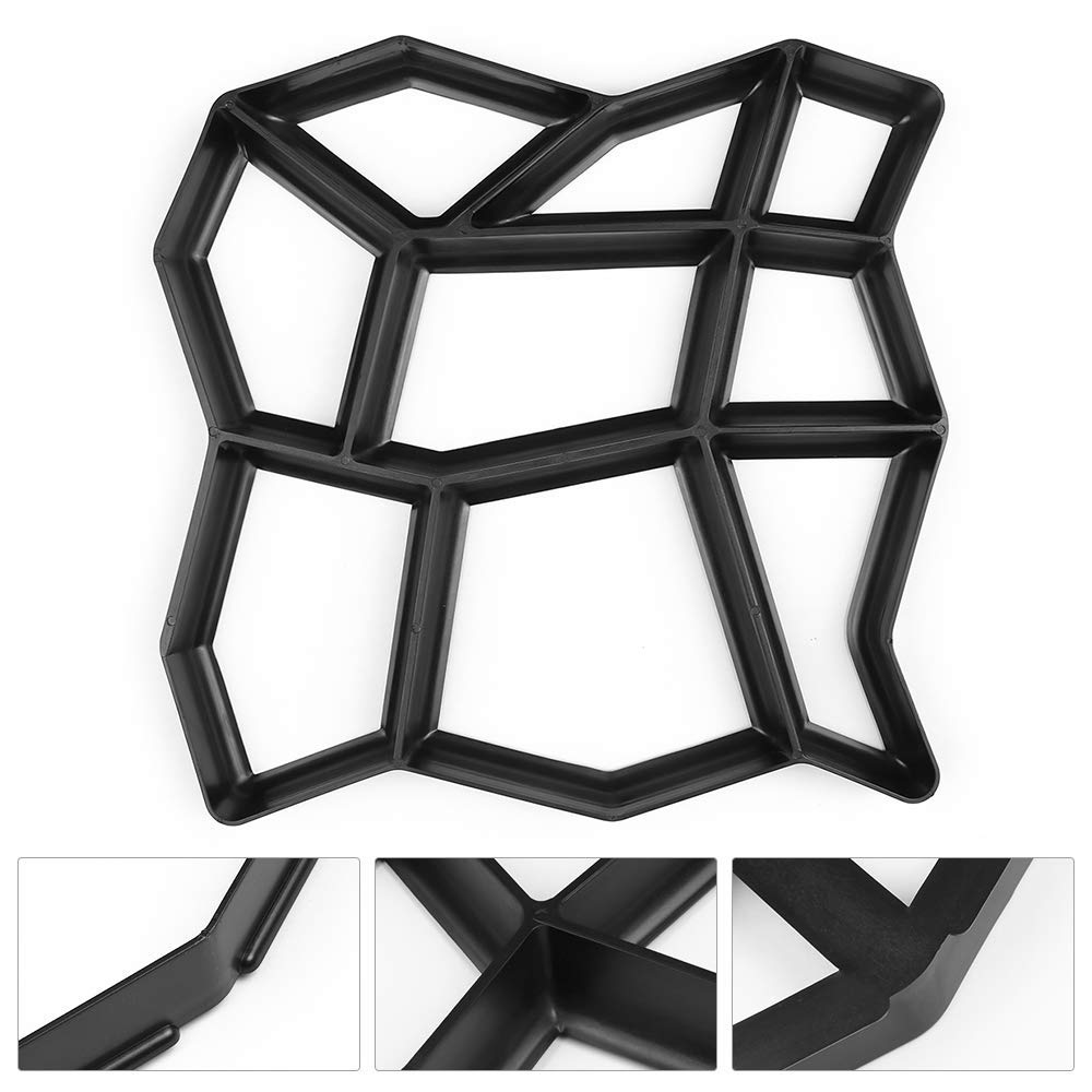 VAKHAR DIY Plastic Path Walk Maker Mold Manually Paving Cement Concrete Brick Molds Resin Stone Road caminos hormigon Tools Pathmate Stone Paving Concrete Mould Walk Way - 32 x 32 x 3.5 cm - Black