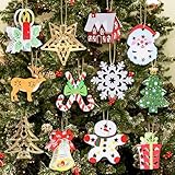 12PCS Double Layer Christmas Ornaments Set, Rustproof Metal Figurines with Reindeer, Candy Cane, Gold Star for Xmas Tree Indoor Outdoor