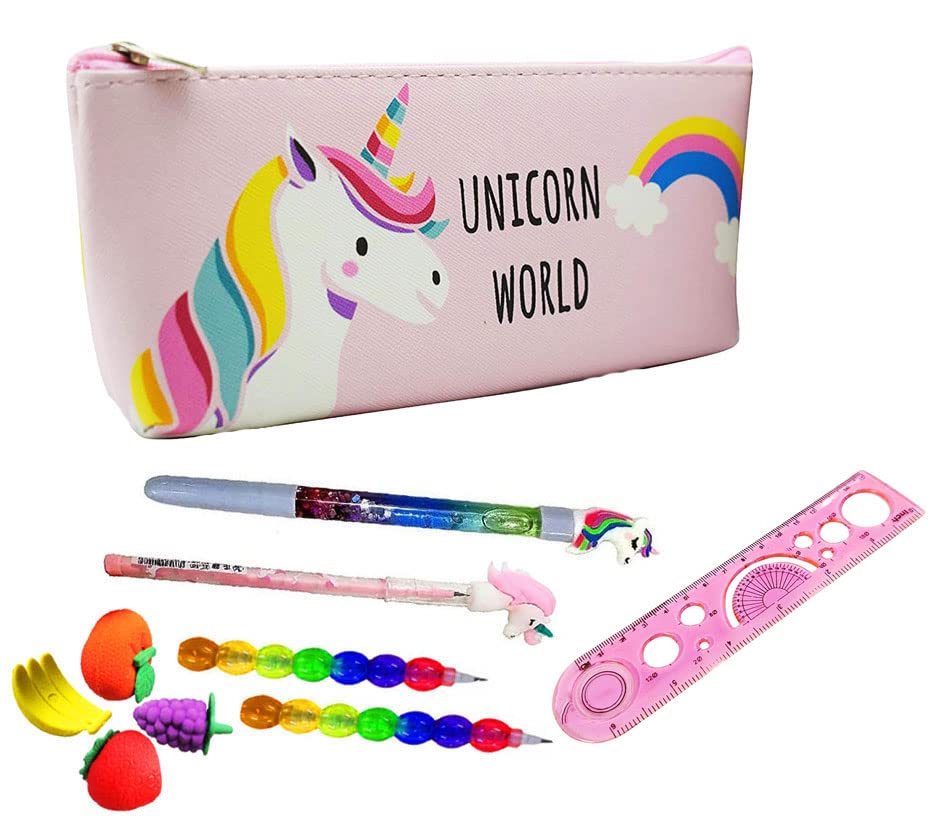 KOBBET® Pack of 10 Unicorn Stationery Set Pencil Pouch with Stationery 1 Pouch, 2 Stacking Pencil, 1 Unicorn Pencil, 1 Unicorn Pen, 4 Fruit Eraser, 1 Scale Rakhi Gift Set for Sisters, Girls (Combo 3) (B0B463DGXW) Amazon Price History, Amazon Price Tracker