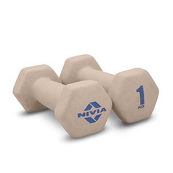 Nivia Neoprene Dumbbells, Dumbbells for Hand Weights, Weight Loss & Exercise, Fitness Training, for Men & Women for Home Workouts, and Gym Equipment Set of 1Kg Dumbbells (Light Peach) - image, photos