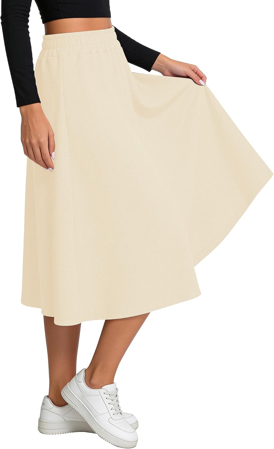 Urban CoCo Women's Elastic Waist Ribbed Knit Midi Skirt Cozy Flowy A-Line Long Skirts for Fall Winter - Image 3