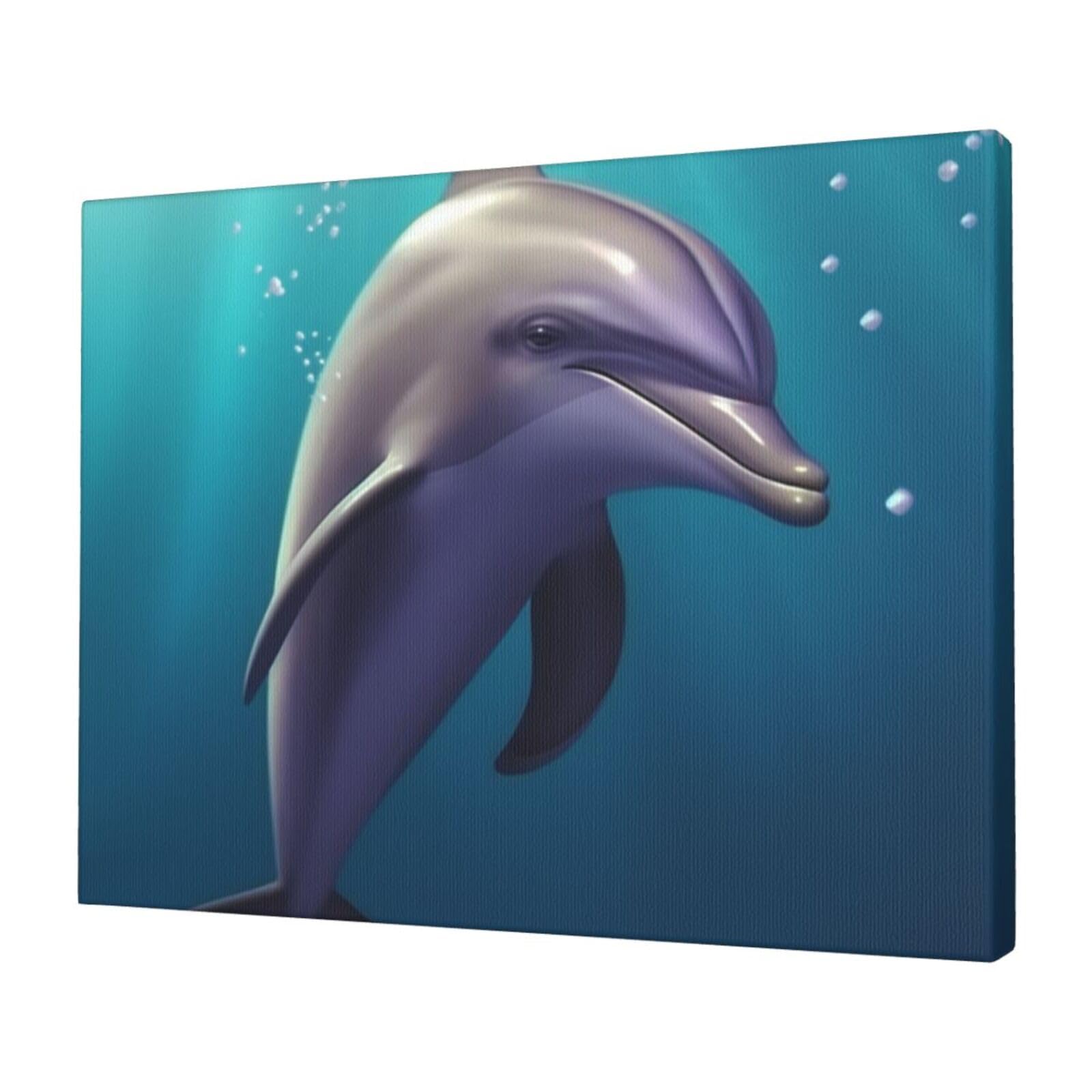 FodPand Canvas Wall Art for Living Room Wall Decor 12"x16" Modern Artwork Painting Pictures Hanging Canvas Prints Cute sea animal dolphin Aesthetic Wall Art for Bedroom Bathroom Office Wallart Decor