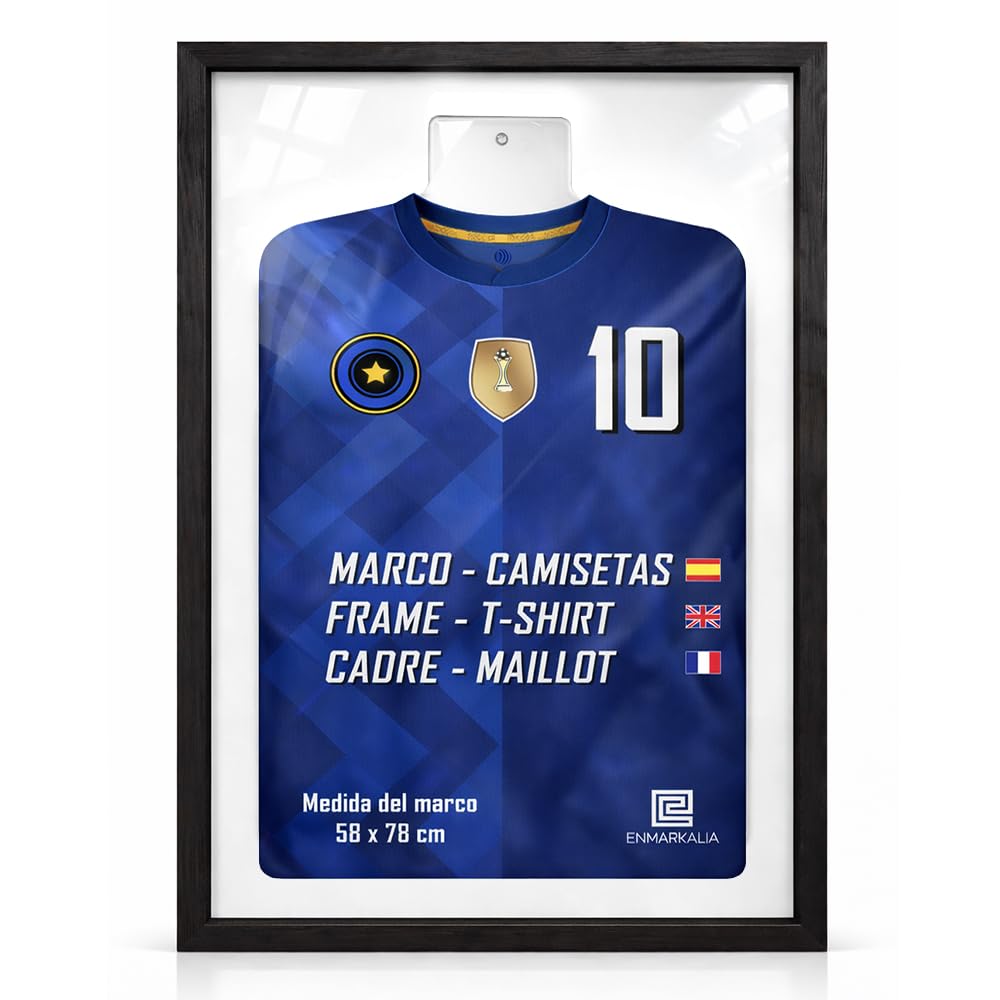 Marco para Camisetas de fútbol 58x78 cm con Soporte de Metacrilato – Expositor de Camiseta deportiva, Cuadro Decorativo de Pared, Acabado Profesional, Fácil Montaje – Marco Negro con Fondo Blanco - 3