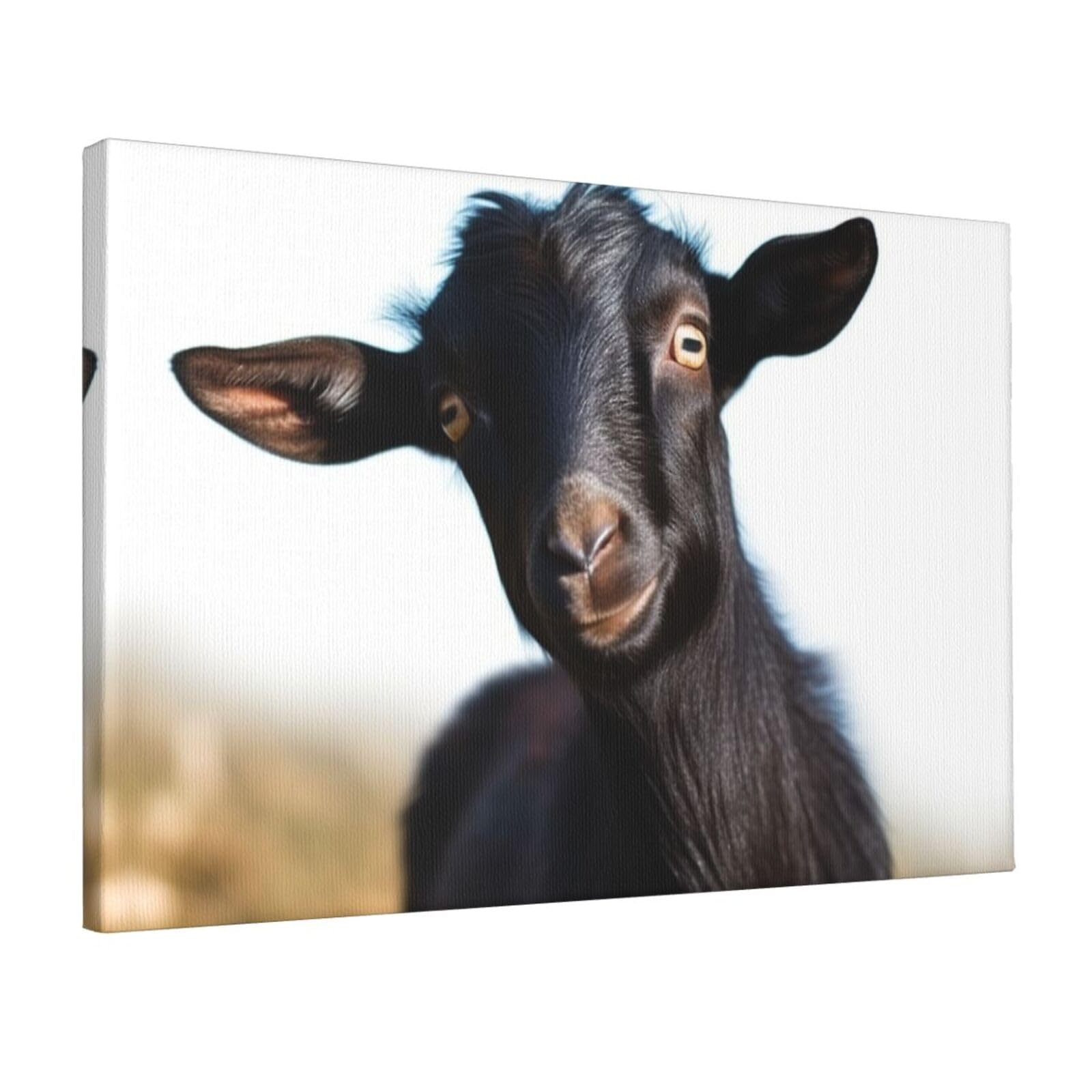 KLOPH Cute Black Goat Animal Canvas Wall Art for Living Room 12"x18" Modern Artwork Painting for Bathroom Hanging Canvas Prints Aesthetic Wallart for Bedroom Kitchen Office Wall Decor