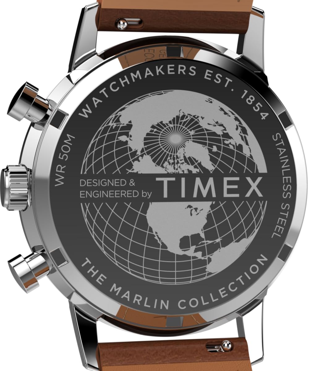 Timex Marlin Chronograph Tachymeter Tw2W99100 Zegarek Męski, 40 mm, Brązowy Skórzany Pasek, Zielona Tarcza i Koperta ze Stali Nierdzewnej