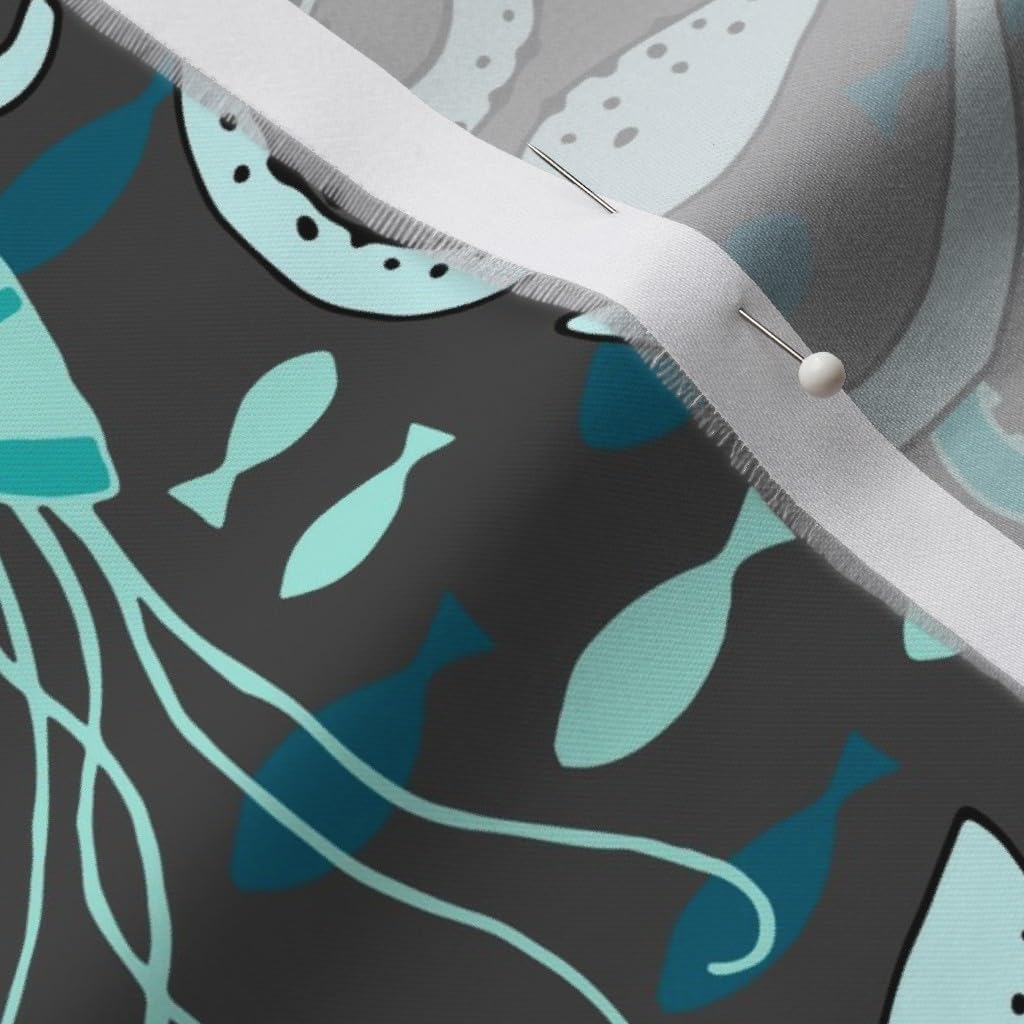 Spoonflower Fabric - Turquoise Large Squid Fish Octopus Ocean Nautical Printed on Organic Cotton Sateen Fabric by The Yard - Sewing Quilting Apparel Home Decor