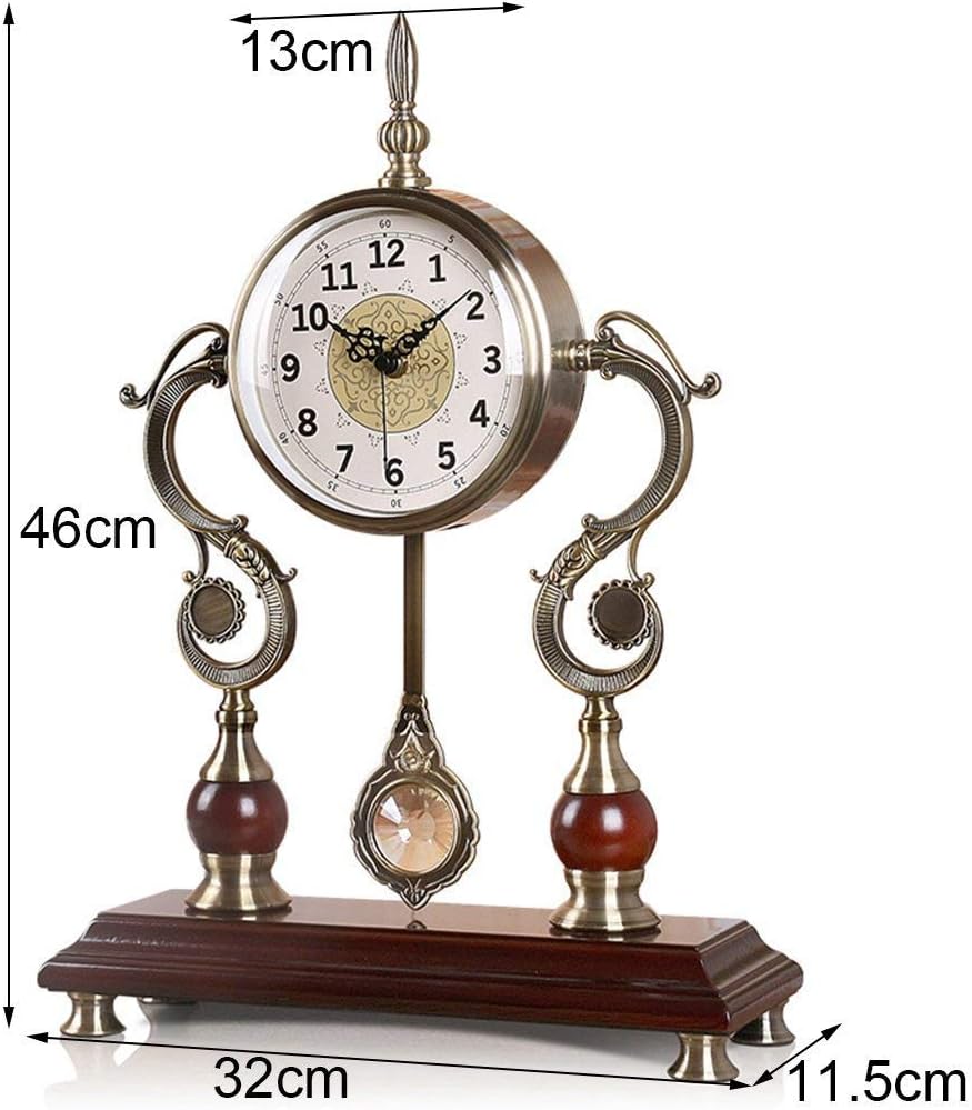 Desk Clock Family Clocks Mantel Clocks of Living Room Bedroom Metal European Style Mute Sweeping Movement Clock Decoration Suitable Compatible with Living Room Bedroom of,