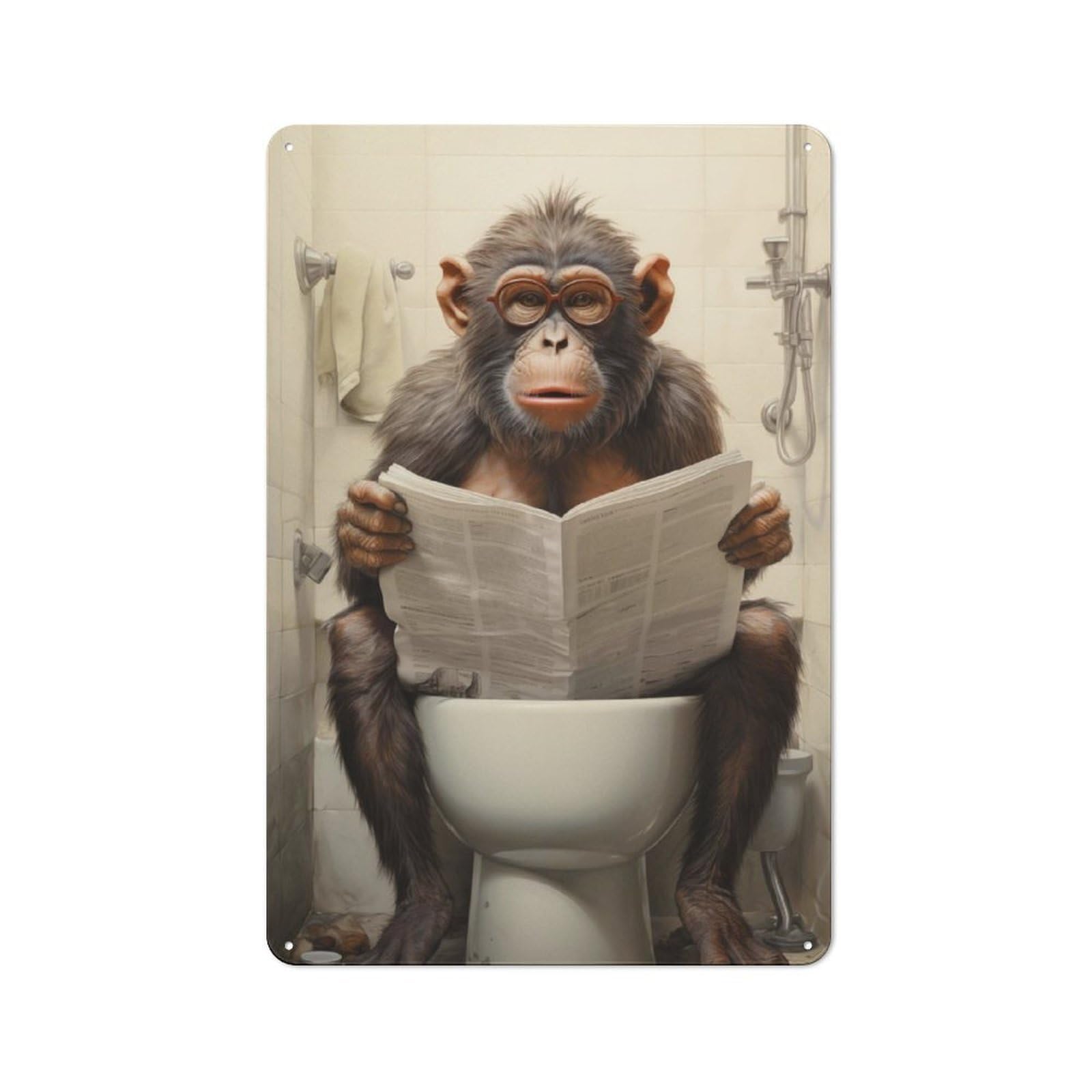 Junmoney Toilet Monkey 30X20cm Retro Metal Plaque With For Kitchen Or Home Bar, For Garage, Workshop And Man Cave Decoration