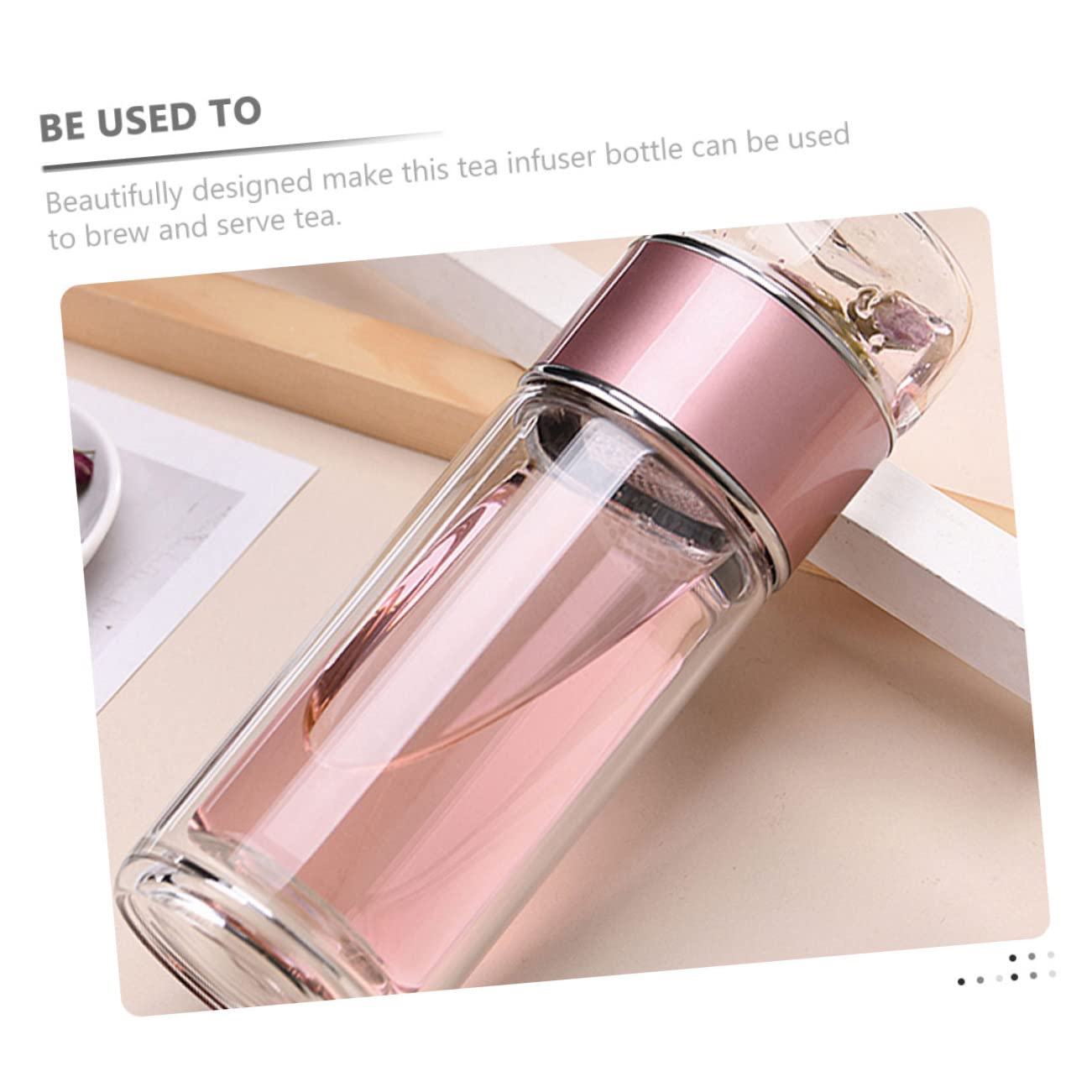 COLLBATH Tragbare Teetasse mit Teesieb und Deckel, 250ml Glas, Roségold