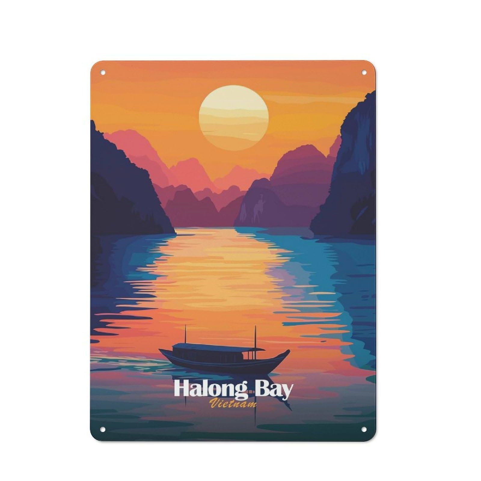 Junmoney Style Tin Sign 40X30cm With Halong Bay Sunset For Garage Wall, Retro- Decor, For Room Styling Across Garages And Workshops