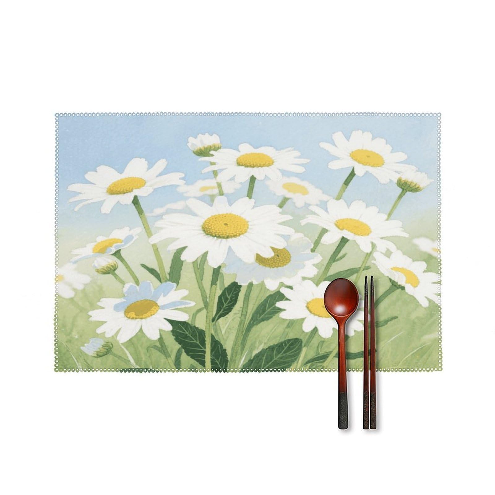 Watercolor Daisy Placemats Set of 6 Non-Slip Stain Resistant Indoor Outdoor Table Mat Washable Cloth Place Mat Fashion Kitchen Placemat for Dining Table Decoration 17.7x11.8 in