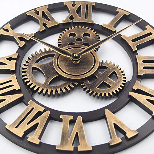 Timelike Large 3D Retro Wall Clock, Silent Non-Ticking Wooden Gear Wall Clock Rustic Vintage Quartz Clocks For Home Living Room Decoration (Bronze-Roman Numbers, 18 Inch) #TOP3