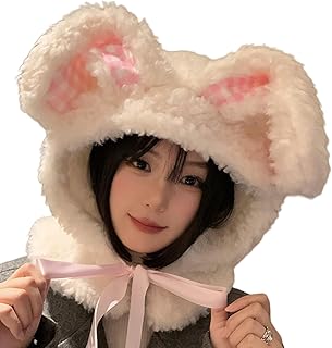 Versátil sombrero de conejo blanco con orejas peludas, gorro de dibujos animados, cinta de felpa de invierno para uso casual, sombreros de dibujos animados para niños