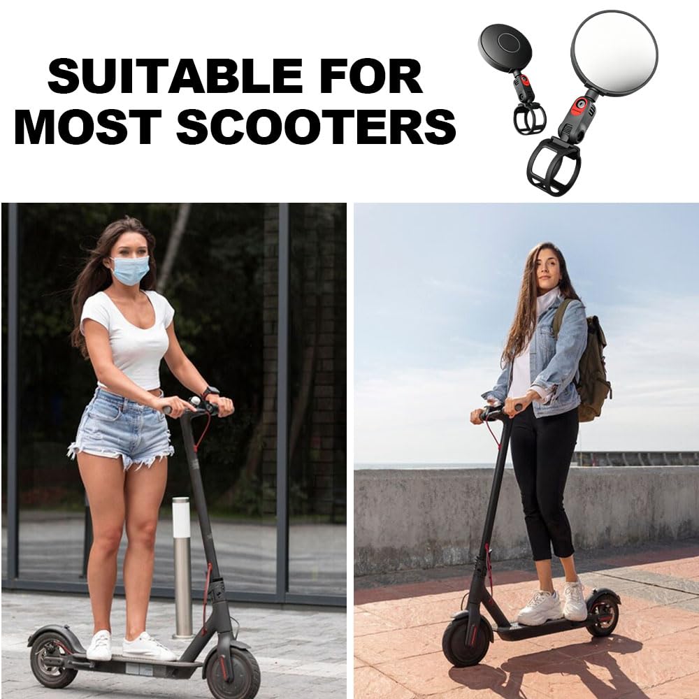 2 Stück Rückspiegel für Roller, Verstellbare Rückspiegel, E-Scooter Rückspiegel, 360° Verstellbarer Lenkerspiegel, Universaler Fahrradspiegel für Elektroscooter, E-Bike, Cityrad