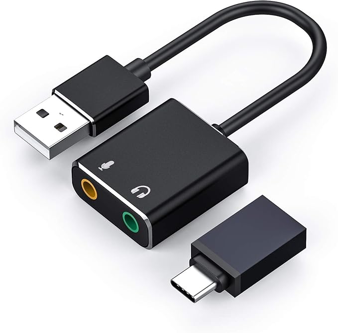 USB Audio Adapter External Stereo Sound Card with 3.5mm Headphone and Microphone
