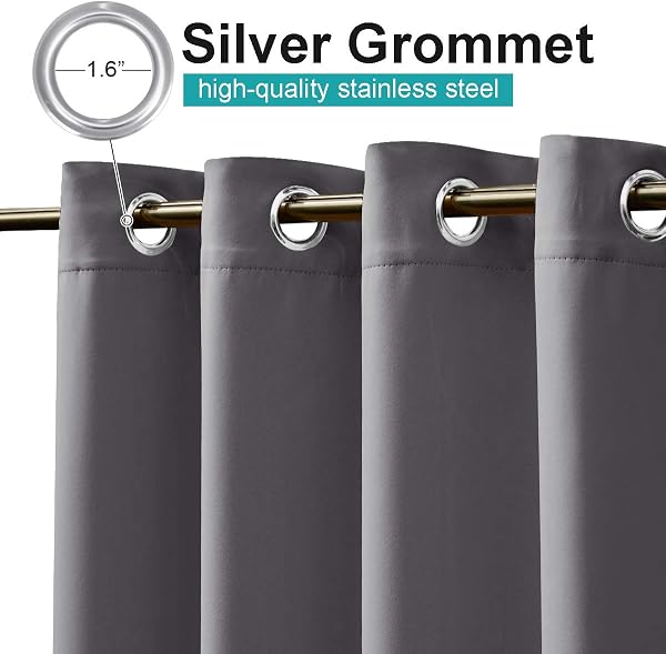 NICETOWN Waterproof Outdoor Curtain Panel - Thermal Insulated Weighted Blackout Drape for Pergola/Gazebo/Patio (52 x 96 Inch, Grey, 1 Panel) - 2