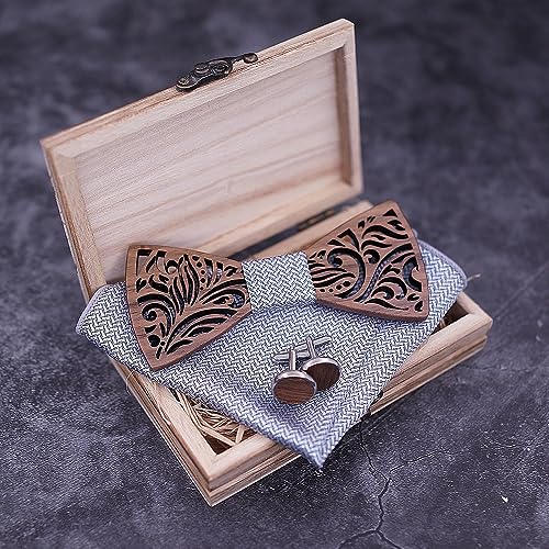 Set de corbata de madera con gemelos para hombre miniatura 4