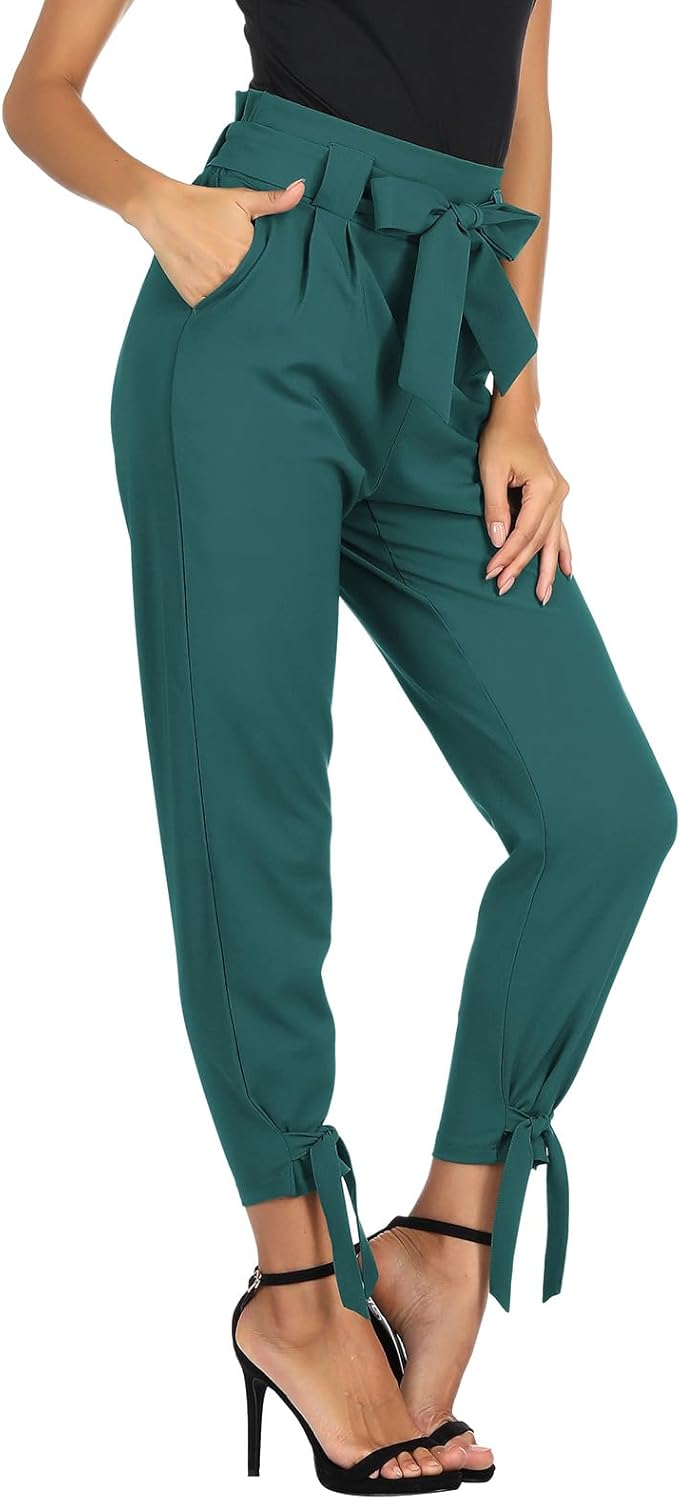 GRACE KARIN Womens Casual High Waist Pencil Pants with Pockets Bow-Knot Cropped Paper Bag Pants for Work