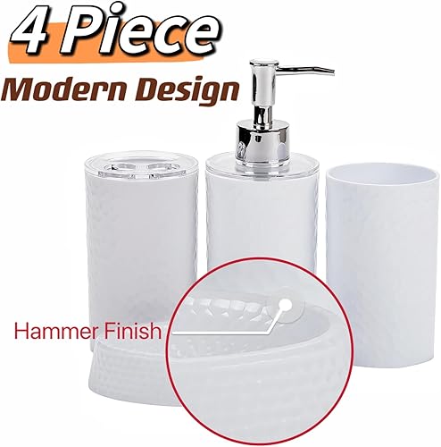 Miniatura 3 de fontal Juego de accesorios de baño blancos, juego de accesorios de baño de plástico, dispensador de loción, soporte para cepillo de dientes, taza de