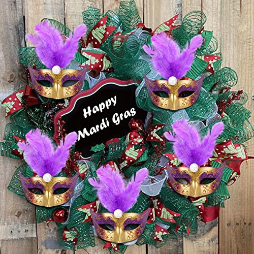 12 Pcs Mini Mardi Gras Mask, Small Masquerade Masks Bulk For Mardi Gras Decorations Feather Eye Masks For Women Mardi Gras Party Costumes Mini Mask Cake Toppers (Purple) #TOP5