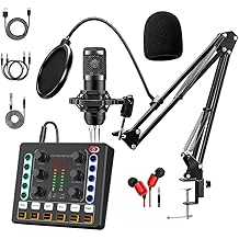 Podcast Equipment Bundle, BM-800 Podcast Microphone Bundle-Voice Changer with live Sound Card-Studio Condenser Microphone for Phone, PC, DJ, Perfect for Recording, Singing, Streaming and Gaming