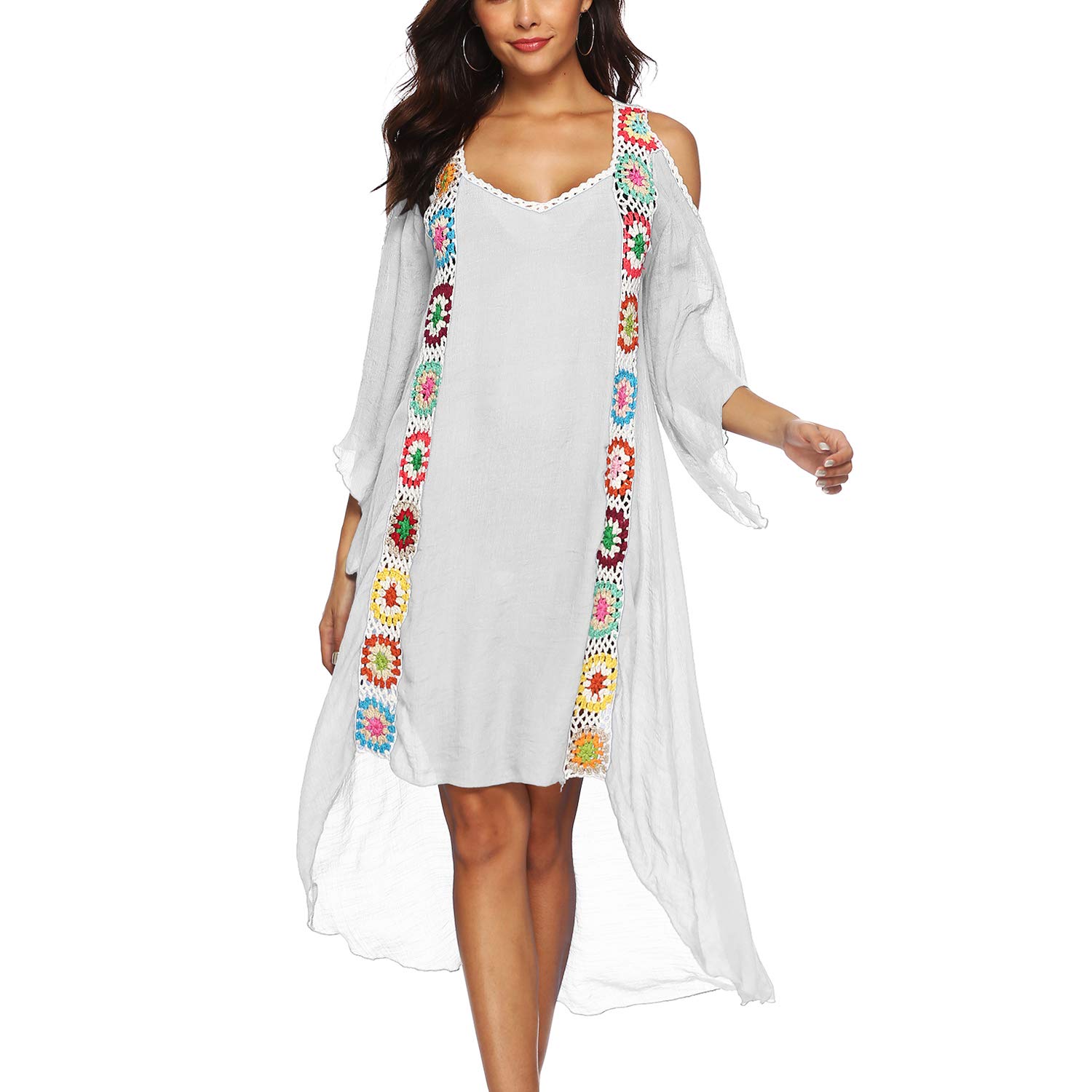 Women's Bathing Suit Cover ups Tassel Crochet Trim Adjustable Hollow Waist Bikini Swimwear Cover up Beach Dress, Hollow Black, One size