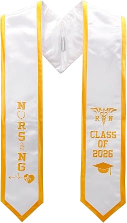GraduationMall RN Nursing Graduation Stole Class of 2026 BSN Graduate Embroidery Sash with Medical Logo for Nurse 72" Long