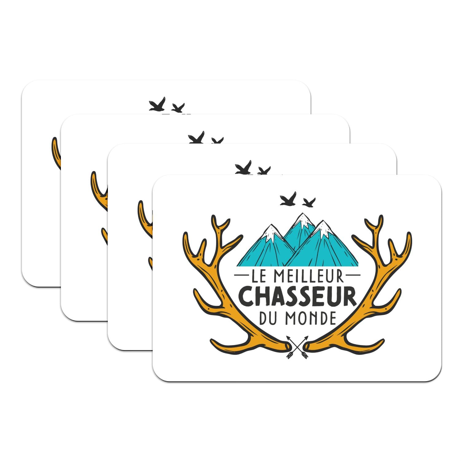 Set de table chasse montagne en caoutchouc blanc grand format x4