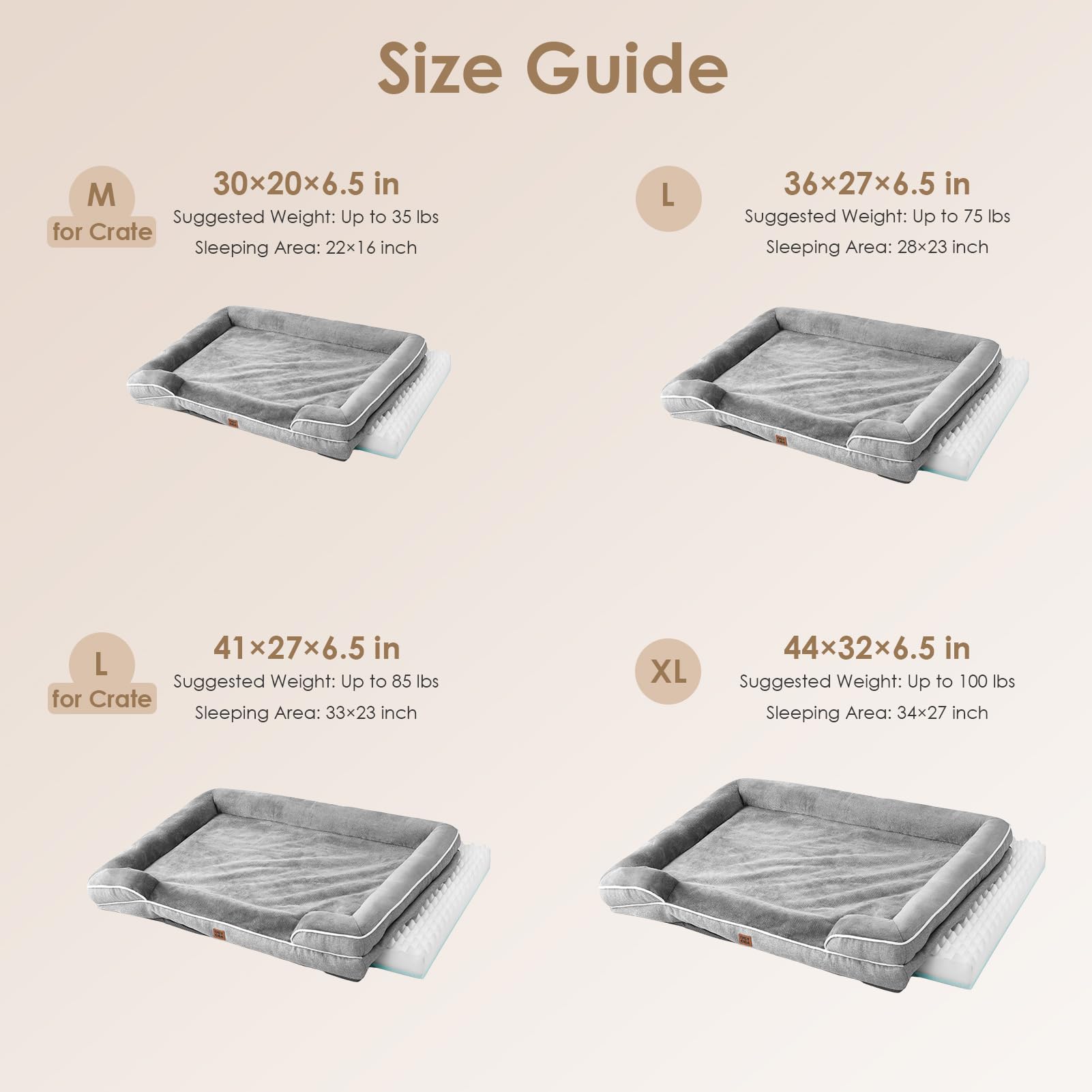 EHEYCIGA Dog Bed Cover Replacement for Large Dog Bed, Waterproof Washable Removable Cover for Orthopedic Memory Foam Dog Sofa, Non-Slip Bottom, Grey, Cover Only - image 2