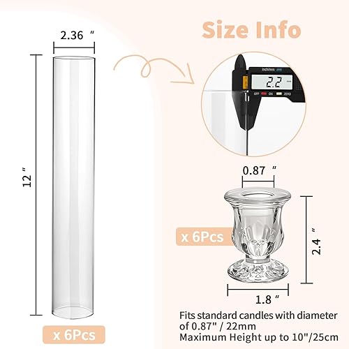 Miniatura 8 de CHILL RECIPE Portavelas de Vidrio para Huracán con Estructura Ribeteada de 12" de Altura, Cilindro Alto con Tubo de Chimenea, Portavelas Cónico