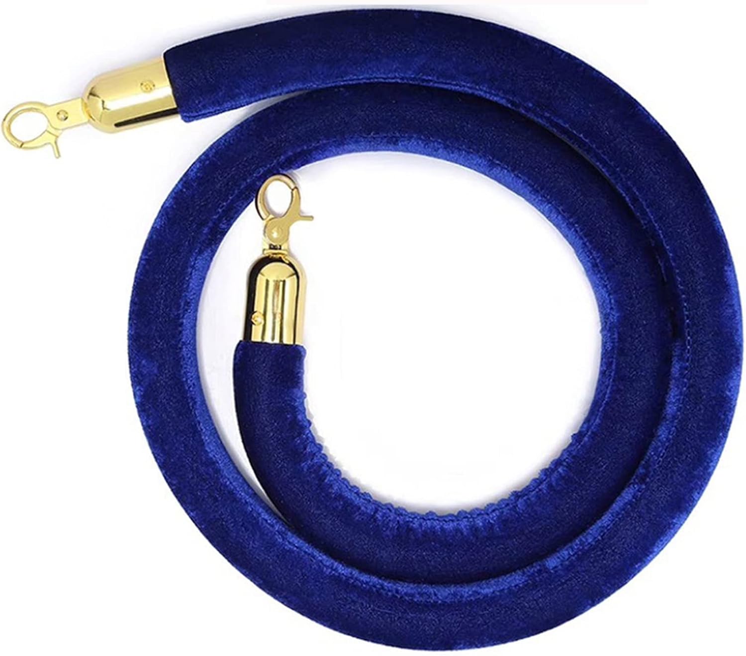 Blue Velvet Queue Barrier Rope with Gold Clasps, 1.4m Crowd Control Stanchion Rope, Queue Divider with Hooks for Event and Line Management