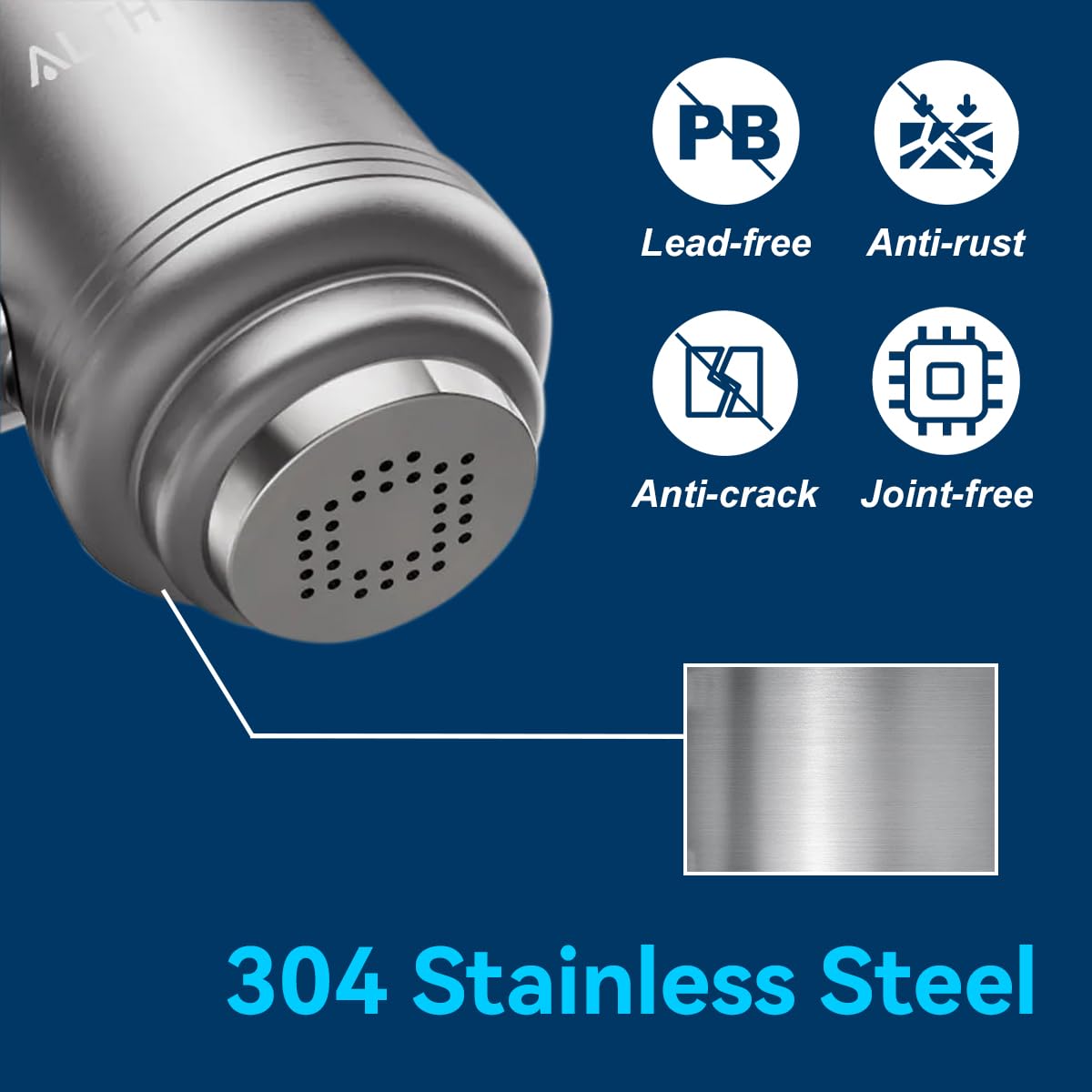 ALTHY Stainless Steel Faucet Mount Water Filtration System, BPA-Free 400-Gallon Water Filter Purifier for Sink Tap, Certified Reduces Chlorine Heavy Metals & Bad Taste, Includes 1 System & 4 Filter